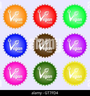 Vegan food graphic design icon sign. Big set of colorful, diverse, high-quality buttons. Vector Stock Vector