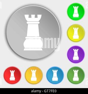 Chess Rook icon sign. Symbol on eight flat buttons. Vector Stock Vector