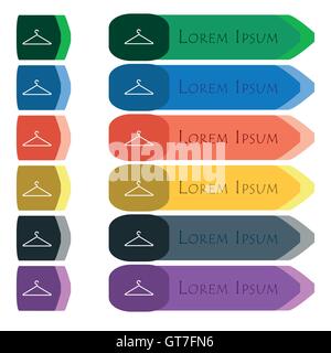 Clothes Hanger icon sign. Set of colorful, bright long buttons with additional small modules. Flat design Stock Vector