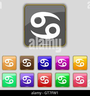 zodiac Cancer icon sign. Set with eleven colored buttons for your site. Vector Stock Vector