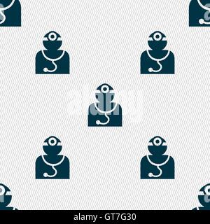 Doctor with stethoscope around his neck sign. Seamless pattern with geometric texture. Vector Stock Vector