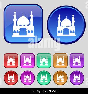 Turkish architecture, mosque icon sign. A set of twelve vintage buttons for your design. Vector Stock Vector