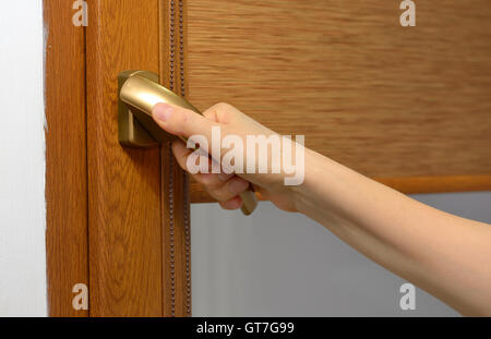 Arm open plastic window with blinds Stock Photo