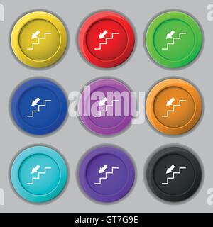 descent down icon sign. symbol on nine round colourful buttons. Vector Stock Vector