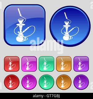 Hookah icon sign. A set of twelve vintage buttons for your design. Vector Stock Vector