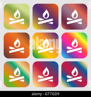 Fire flame icon. Nine buttons with bright gradients for beautiful design. Vector Stock Vector