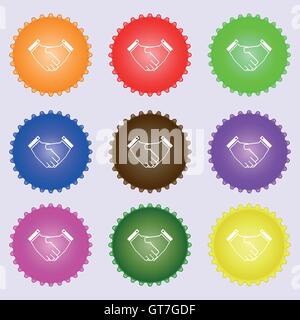 Handshake icon sign. Big set of colorful, diverse, high-quality buttons. Vector Stock Vector