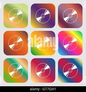 Cd, DVD, compact disk, blue ray icon. Nine buttons with bright gradients for beautiful design. Vector Stock Vector