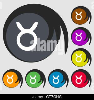 Taurus sign icon. Symbols on eight colored buttons. Vector Stock Vector