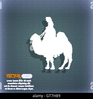 Camel icon. On the blue-green abstract background with shadow and space for your text. Vector Stock Vector