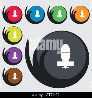 mortar mine icon sign. Symbols on eight colored buttons. Vector Stock Vector