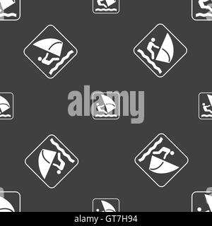 Windsurfing sign. Seamless pattern on a gray background. Vector Stock Vector