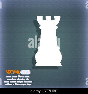 Chess Rook icon. On the blue-green abstract background with shadow and space for your text. Vector Stock Vector