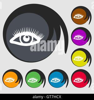 eyelashes sign icon. Symbols on eight colored buttons. Vector Stock Vector