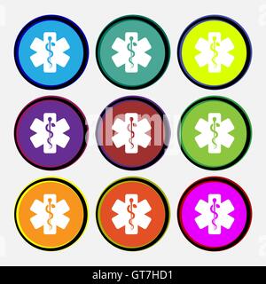 Medicine icon sign. Nine multi colored round buttons. Vector Stock Vector