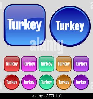 Turkey icon sign. A set of twelve vintage buttons for your design. Vector Stock Vector