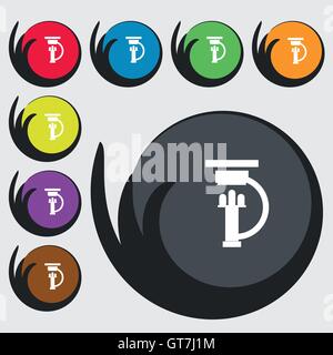 Microscope icon sign. Symbols on eight colored buttons. Vector Stock Vector