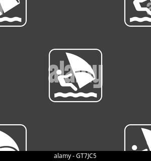 Windsurfing sign. Seamless pattern on a gray background. Vector Stock Vector