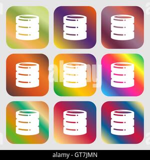 hard disk, date base icon. Nine buttons with bright gradients for beautiful design. Vector Stock Vector