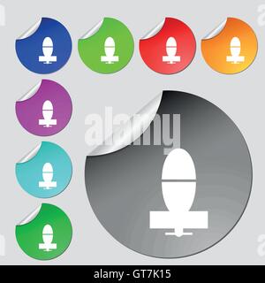 mortar mine icon sign. Set of eight multi colored round buttons, stickers. Vector Stock Vector