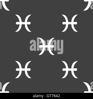 Pisces zodiac sign sign. Seamless pattern on a gray background. Vector Stock Vector