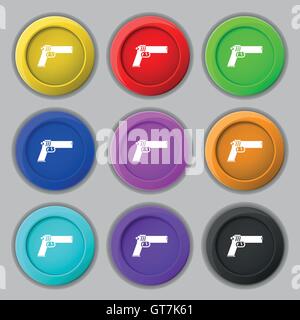 Gun icon sign. symbol on nine round colourful buttons. Vector Stock Vector