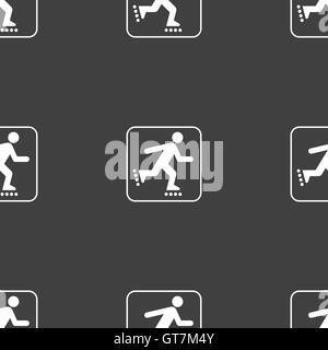 roller skating sign. Seamless pattern on a gray background. Vector Stock Vector
