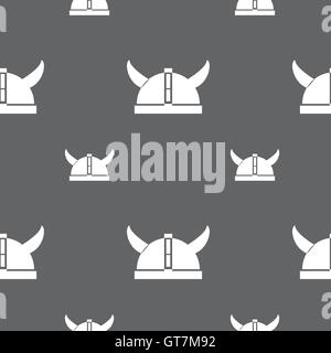 viking helmet icon sign. Seamless pattern on a gray background. Vector Stock Vector