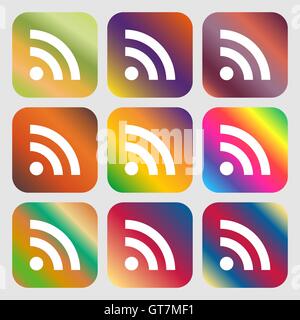 RSS feed icon. Nine buttons with bright gradients for beautiful design. Vector Stock Vector