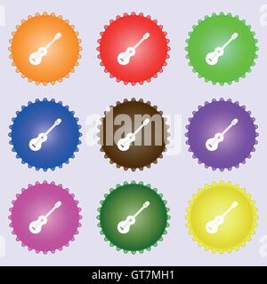 acoustic guitar icon sign. Big set of colorful, diverse, high-quality buttons. Vector Stock Vector