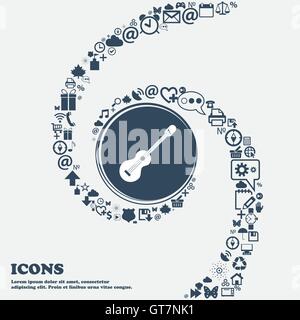 acoustic guitar icon in the center. Around the many beautiful symbols twisted in a spiral. You can use each separately for your Stock Vector