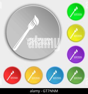 vegetarian restaurant icon sign. Symbol on eight flat buttons. Vector Stock Vector