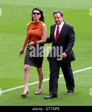 Linda Pizzuti wife of Liverpool owner John W Henry (left) with Tom Werner ahead of the opening of the Anfield Main Stand, Liverpool. Stock Photo