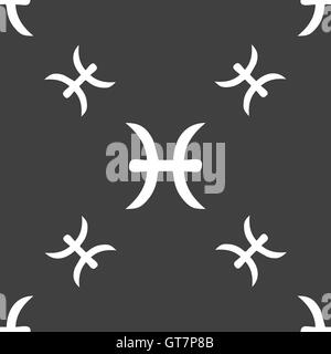 Pisces zodiac sign sign. Seamless pattern on a gray background. Vector Stock Vector