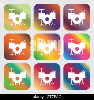 Drum Icon . Nine buttons with bright gradients for beautiful design. Vector Stock Vector
