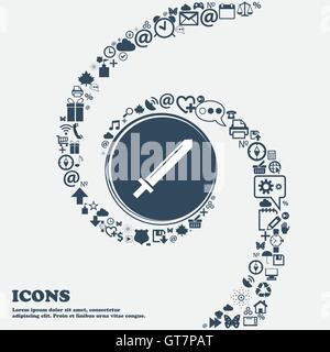 Sword icon in the center. Around the many beautiful symbols twisted in a spiral. You can use each separately for your design. Ve Stock Vector