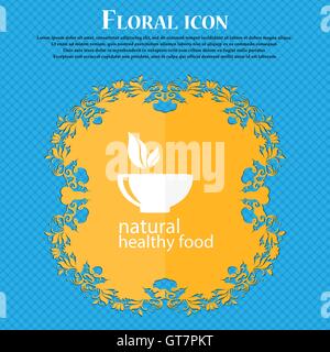 healthy food concept icon. Floral flat design on a blue abstract background with place for your text. Vector Stock Vector