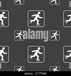roller skating sign. Seamless pattern on a gray background. Vector Stock Vector