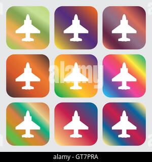 Aircraft or Airplane Icon . Nine buttons with bright gradients for beautiful design. Vector Stock Vector