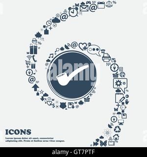 Smoking pipe icon in the center. Around the many beautiful symbols twisted in a spiral. You can use each separately for your des Stock Vector