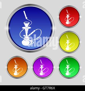 Hookah icon sign. Round symbol on bright colourful buttons. Vector Stock Vector