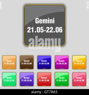 Gemini icon sign. Set with eleven colored buttons for your site. Vector Stock Vector