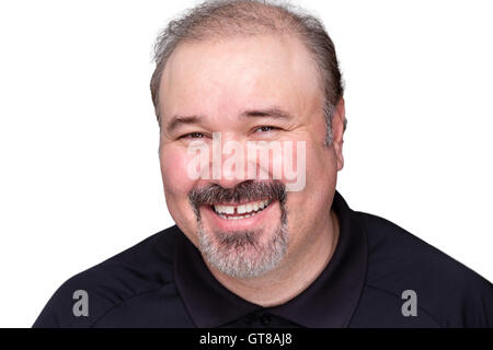 Happy relaxed smiling middle-aged man looking at the camera with a lovely wide friendly smile, isolated on white Stock Photo