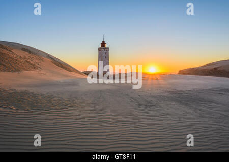 Lighthouse and Dunes, Rubjerg Knude at Sunset, Lokken, North Jutland, Denmark Stock Photo