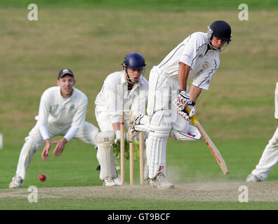 I Russell in batting action for Ardleigh Green - Ardleigh Green CC vs Wanstead CC - Essex Cricket League - 01/09/07 .. Stock Photo