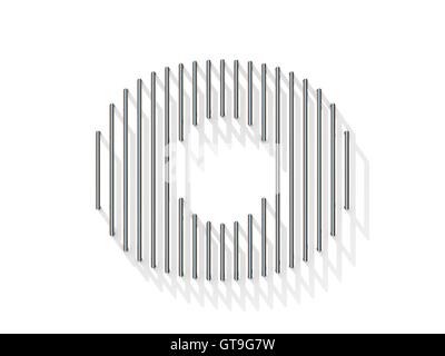 Silver, steel wire font. Number ZERO 0 with vertical shadows. 3D render illustration isolated on white background Stock Photo