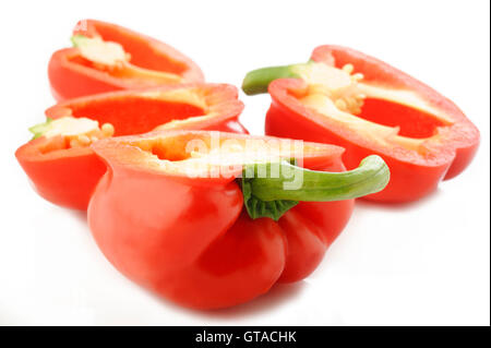 sliced red pepper on white background Stock Photo