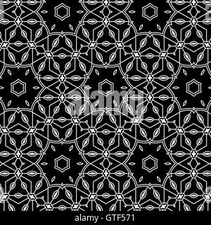 Primitive simple grey retro lace pattern with flowers and circles. Stock Vector