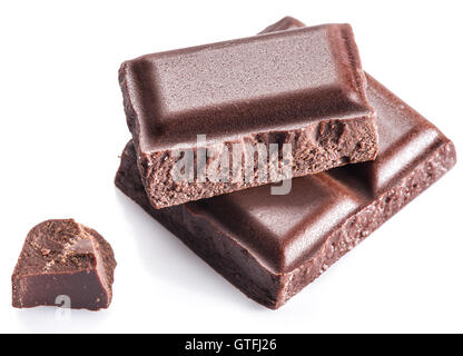 Pieces of chocolate bar isolated on a white background. Stock Photo