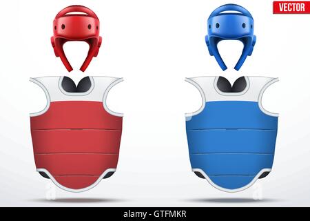 Set of Taekwondo body guard and helmets Stock Vector